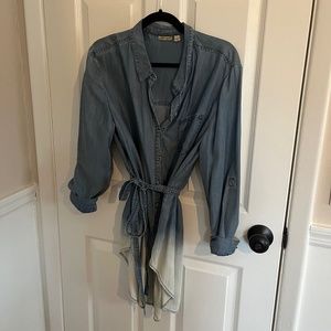 White-Dipped Tye Dyed Denim belted Tunic